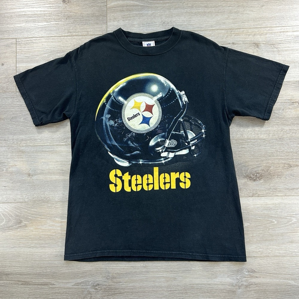 VTG Pittsburgh Steelers T Shirt Mens Medium NFL Black Cotton Faded Tshirt